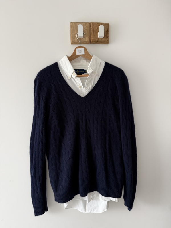 Polo Ralph Lauren – Minimalistyczny sweter damski 100% Kaszmir Navy blue rozmiar M