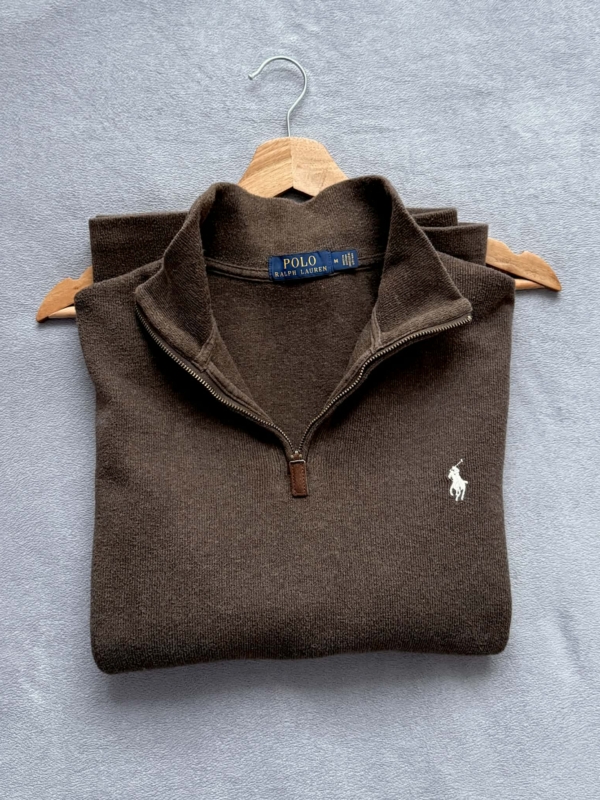 Polo Ralph Lauren – Czekoladowy Sweter 1/4 Zip – 100% Bawełna – Rozmiar M