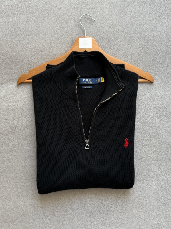 Klasyczny czarny sweter Polo Ralph Lauren z golfem 1/4 | Rozmiar M 1/4 Zip Red Logo Prima Cotton 100%