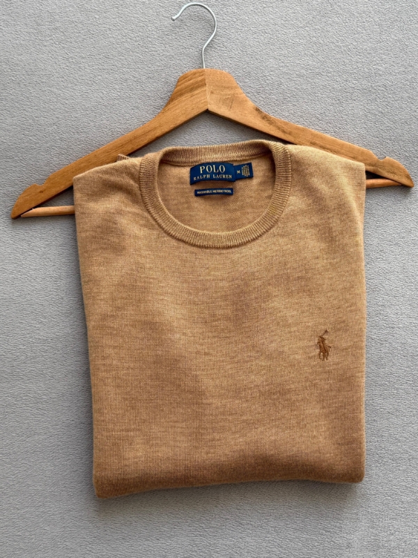 Klasyczny beżowy sweter wełniany Polo Ralph Lauren | Rozmiar M (Washable Merino Wool)
