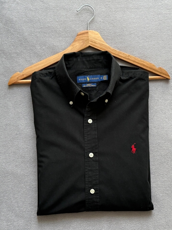 Czarna koszula Polo Ralph Lauren M Slim Fit 100% cotton stretch red logo old money