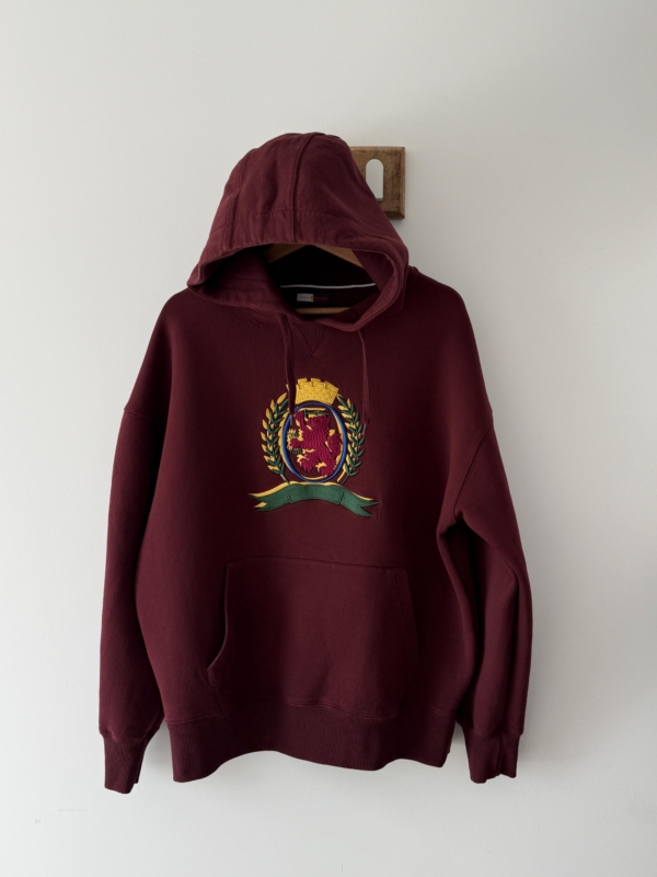 Burgundowa Bluza Hoodie Hilfiger Collection L Premium Gruba Mięsista Bawełna Kolekcjonerska