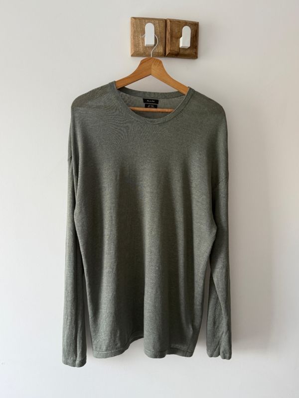 Khaki/Ciemnozielony sweter Massimo Dutti L 100% len