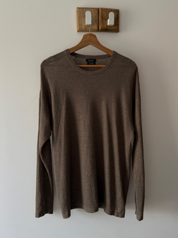 Ciemnobrązowy sweter 100% len Massimo Dutti L